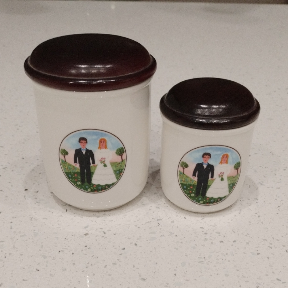 2 Villeroy & Boch White Ceramic Wedding Couple Jars